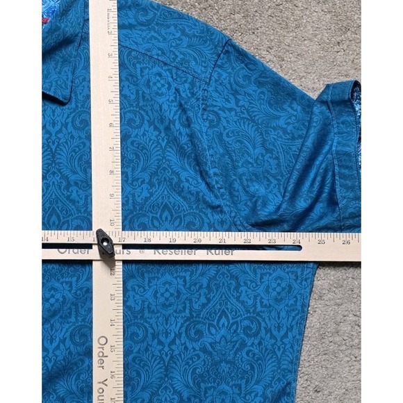 Robert Graham Mens XL Shirt S/S Blue Demask Geometric Paisley Floral Flip‎ Cuff - Picture 13 of 14